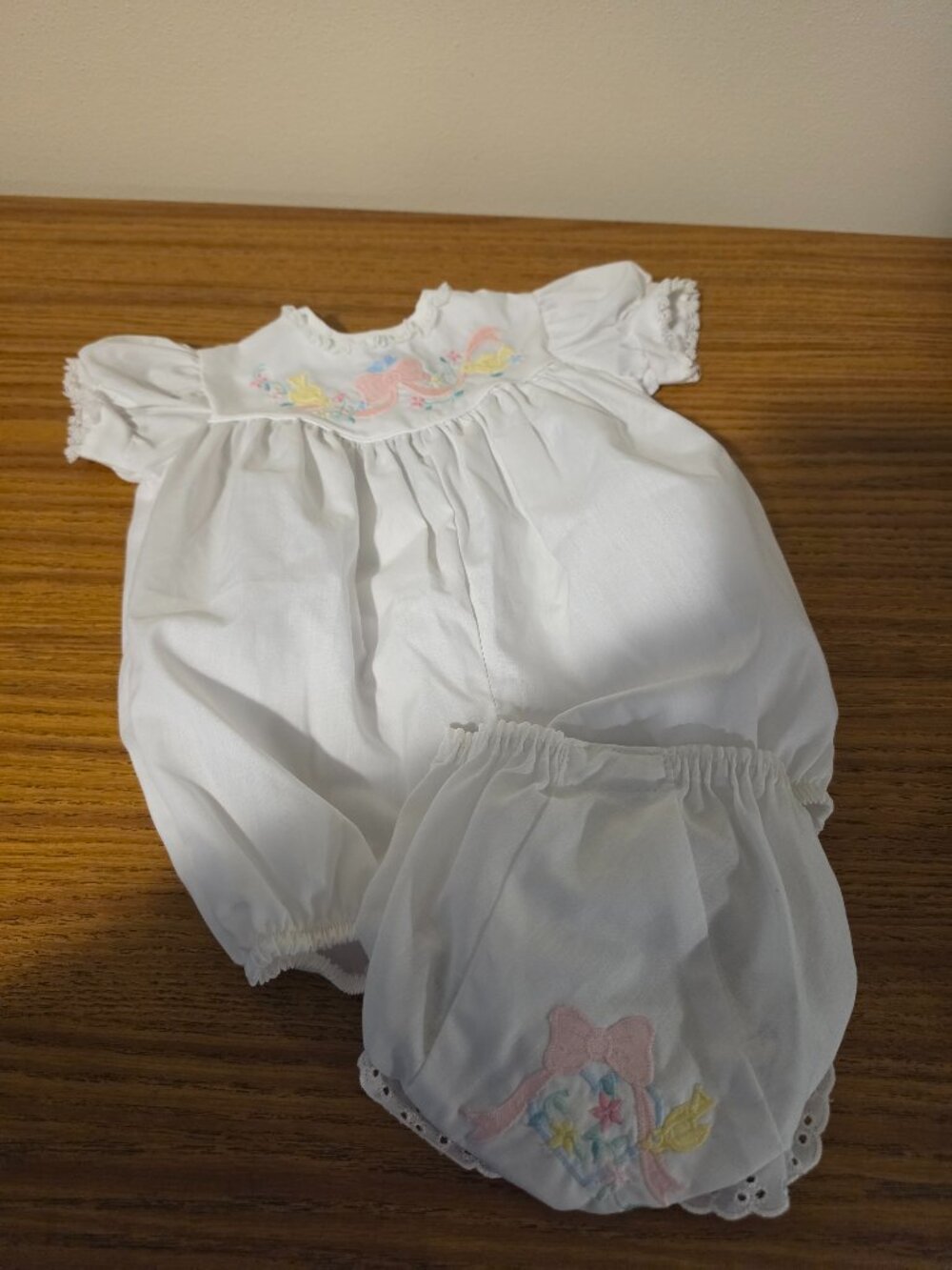Vintage Patsy Aiken Designs Baby Girl White Embroidered Dress Bloomer Set Size 1